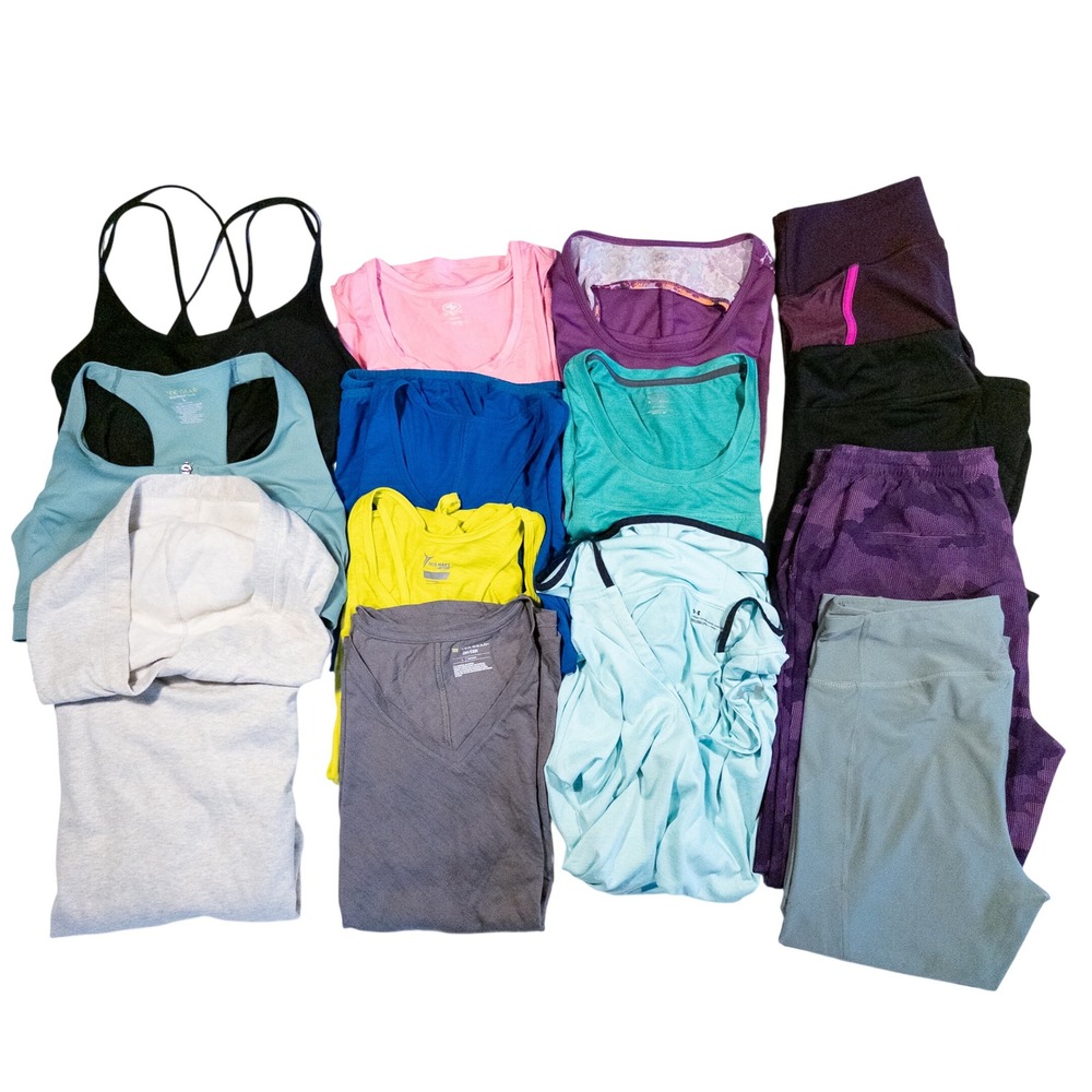 Mixed Brands Womens Activewear Lot Sz Large 14Pc Multicolor Gym Yoga Workout Set